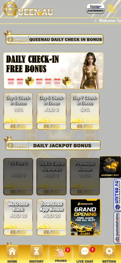Queenau Casino promotional area on a mobile-friendly website with welcome rewards